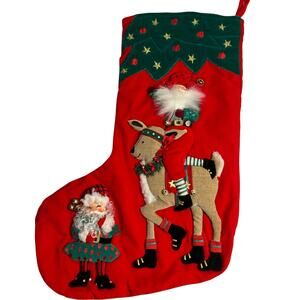Potpourri Press Red Green Stocking Velvet Type Fabric 3D Santa Reindeer Star